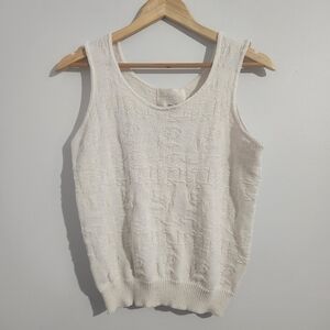 Vintage Cream Floral Knit Tank Top Size M Y2K 90s Cottagecore Coastal Grandma